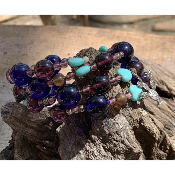 Multi Color Beaded Wrap Bracelet with Sterling Silver Charms - Picture 5 of 7